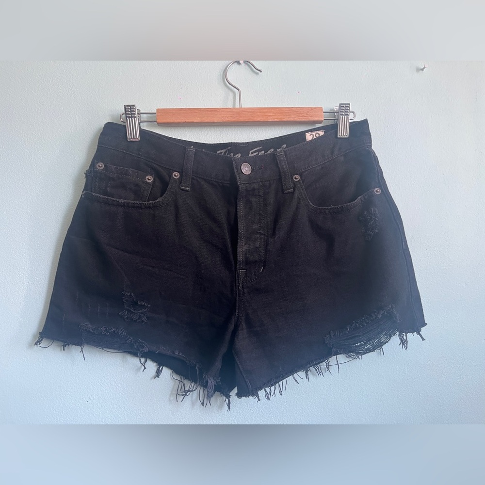 Free People Black Distressed Jean Shorts